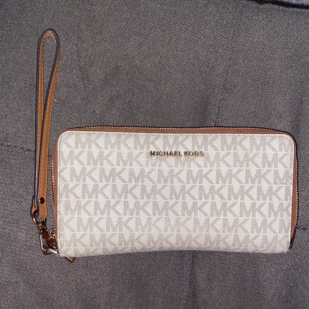 Michael Kors Beige and Brown Monogram Wristlet